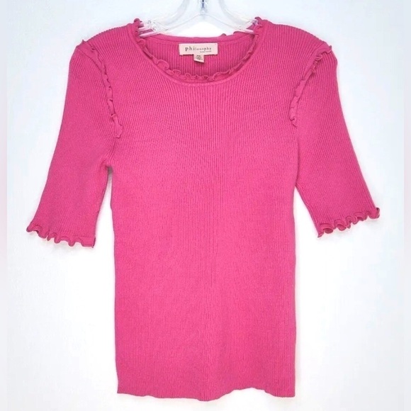 Philosophy Republic Clothing Purple Scalloped 3/4 Sleeves Frills Ribbed Top EUC - Picture 1 of 11